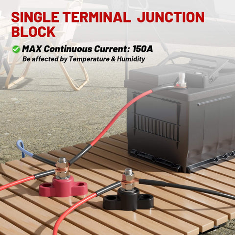 Beefy 12V 150A Power Distribution Block With Five Sixteenths Inch Stud M8 Terminal Bus Bar Dual Post For Auto Boat Marine Solar DC Battery Junction Positive And Negative 2 Pack