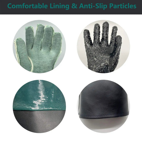 Rugged Rubber Sandblasting Gloves For Abrasive Blasting, Long 23.6 Inch Cuffs With Cotton Lining, built for sandblast cabinets
