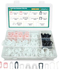 Massive 200 Piece Fuel Line Retainer Clip Kit With 11 Sizes Nylon Clips for Ford GM Chrysler repair case open showing clips
