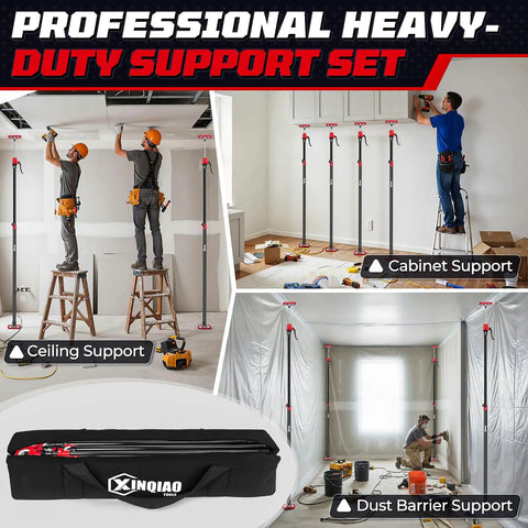 Heavy Duty Adjustable Cabinet Jacks 4 Piece Set Extends From 49 To 114 Inches used for ceiling and cabinet support in woodworking projects.