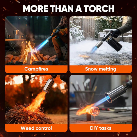 High Heat Propane Torch Gun With Adjustable Flame And Safety Lock used for campfires, snow melting, weed control, and DIY tasks