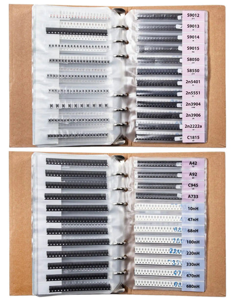 Ultimate SMD Electronics Kit SMT Book With 5435 Pieces Of 1206 Resistors Capacitors Transistors Diodes ICs And More, open pages view
