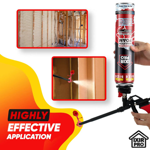 Mega Size Expanding Foam Insulation Sealant Spray Easy Fix Gap Filler in use for effective application in walls.