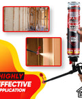 Supercharged Expanding Foam Insulation And Premium Gap Sealant Spray 30 Oz Cans 12 Pack applied for wall gap sealing with trigger tool.