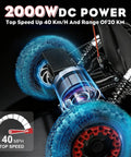 Close-up view of Electric Go Kart For Adults And Kids With 2100W Motor, showcasing motor and off road tire, 40 mph top speed display.