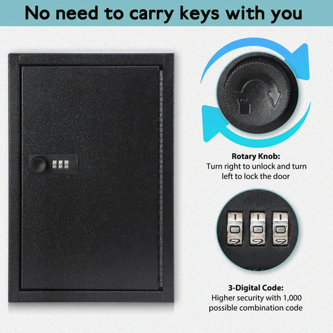 Straight Up Wall Mounted Key Storage Lock Box With Dead Simple Reset Combo Code, rotary knob and digital code display.