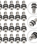 Twenty Piece Silver Shelf Pegs With Self Tapping Screws Cold Rolled Steel Shelf Supports arranged in rows.