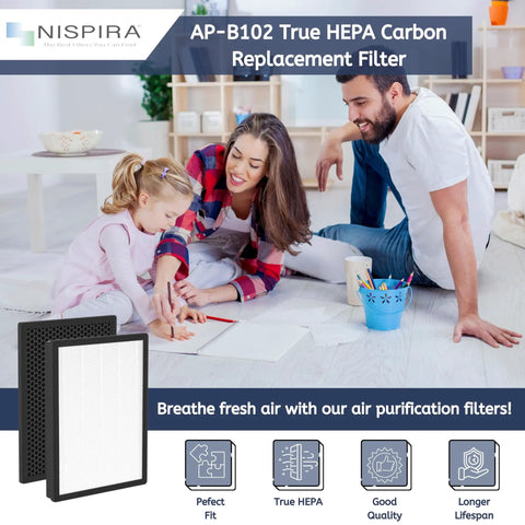 Family enjoying clean air with True HEPA Carbon Replacement Filter Kit For Alexapure Breeze AP B102 3049 Air Purifier 2 Pack