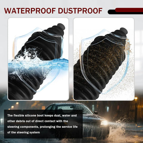 Cut To Fit Silicone Rack And Pinion Boot Kit waterproof dustproof demonstration with inner tie rod boot and shield.