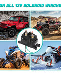 Beefed Up 12V 250A Winch Solenoid Relay Contactor Replacement with ATV UTV boat and 4x4 vehicles background