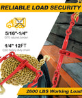 Beefed Up Ratchet Tie Down Kit 1/4 To 5/16 Inch Chain With 12ft Chains And Grappling Hook Two Set 5400 Lbs Working Load