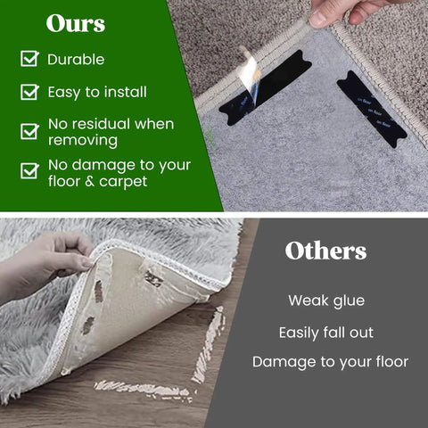 Comparison of non-slip rug gripper pads, highlighting durability and adhesive strength, with focus on 20 pack set performance.