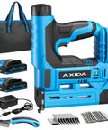 Pro Grade 18 Gauge Cordless Brad Nailer 21V With Twin 20Ah Lithium Batteries Rapid Charger with accessories and bag.