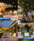 Heavy Duty Outdoor String Light Hanging Kit used in courtyard and wedding settings with tables and decorations