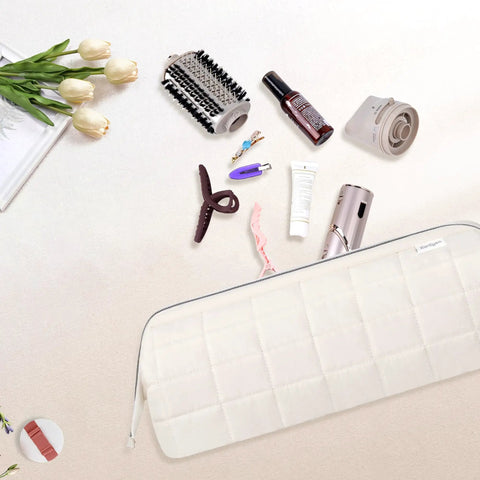 Grab And Go Travel Hair Tools Organizer Case For Dyson Airwrap And Shark FlexStyle Attachments, open with accessories, beige