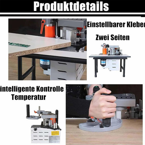 Portable Edge Bander For Curve And Straight Edges With Adjustable Speed Up To Five Meters Per Minute shown in various usage scenarios