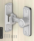 Heavy Duty 90 Degree And 180 Degree Barn Door Lock Made From Rust Proof Zinc Alloy installed on a wooden door, with screws and latch.