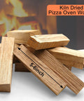 Kiln Dried Oak Pizza Oven Wood Logs Barkless Six Inch About Twelve Pounds Premium Firewood stacked on a table