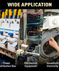 Collage showing wire ferrules used in power distribution, mechanical equipment, and household electricity applications.