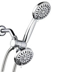 Total Chrome Premium High Pressure 48 Setting Three Way Shower Combo with Rain Head and Handheld, chrome finish, mounted view
