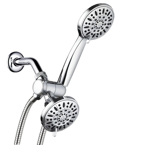 Total Chrome Premium High Pressure 48 Setting Three Way Shower Combo with Rain Head and Handheld, chrome finish, mounted view