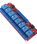 12V 8 Channel Relay Module With Opto Isolated High Or Low Level Trigger For Easy Smart Projects, 8 Channel Relay Board With High Current Relays, Normally Open Contacts, 250V AC 10A, 30V DC 10A, Low Trigger Current About 5mA, red PCB board