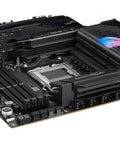 ROG Strix X870E E Gaming WiFi AMD AM5 X870 ATX Motherboard With 18 Plus 2 Plus 2 Power Stages, angled view showing socket and slots