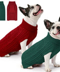 Cozy As Heck 2 Pack Dog Sweaters For Medium Breeds, Size L, Red And Green, Pawfect Winter Pullovers For Frenchies Corgis Dachshunds featuring two dogs in cable knit.