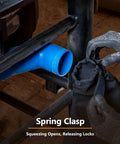 Image of a hand attaching the Universal Table Saw Dust Collection Bag Fits Two And Half Inch Dust Ports to a blue hose.