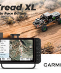 Garmin Tread XL Baja Race Edition Off Road Navigator Pack with ultrabright 10 inch screen shown on dirt trail with race vehicle