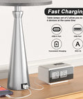 Set of 2 Dimmable Touch Nightstand Lamps With USB C And USB A Charging Ports Gray Lampshade With Nickel Stand 22.4 Inch