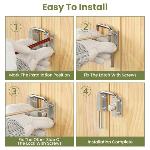 4 Inch Sliding Door Loop Lock With 90/180 Degree Install, U-Bolt Security Latch installation steps for interior doors