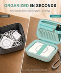 Hard Travel Case For Foldable 3 In 1 Wireless Charging Station Heavy Duty Protective Pouch with charger and cables organized.
