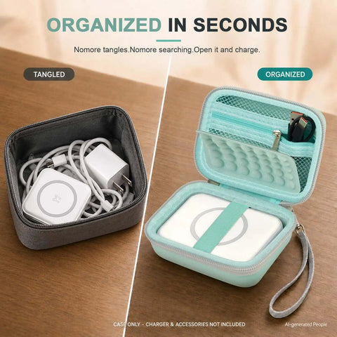 Hard Travel Case For Foldable 3 In 1 Wireless Charging Station Heavy Duty Protective Pouch with charger and cables organized.