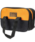 Black and orange tool bag from 13-Piece Junior Tools Set In Sturdy Tool Bag With 13 Pieces For Kids Realistic Builder Kit Hammer Hand Saw Screwdriver And More For Little Builders Great For Pretend Play And Early STEM Learning.
