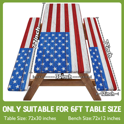 Waterproof Picnic Table And Bench Cover Set For Outdoor Camping Fits 72 Inch Tables And 72 Inch Benches American Flag Pattern