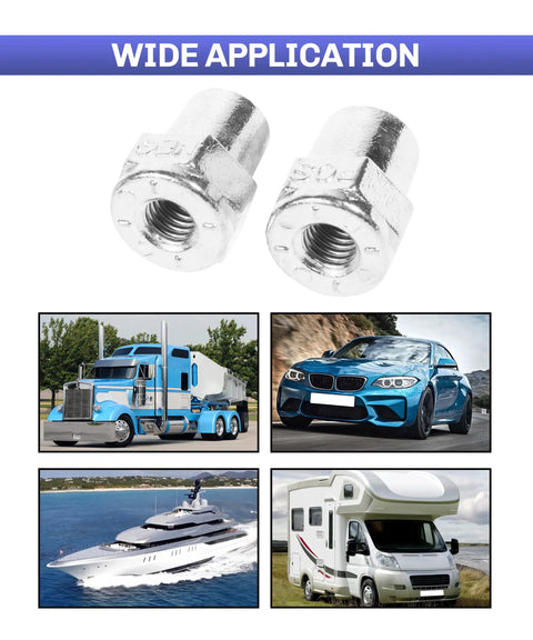 2 Pair Battery Terminal Adapters With 3/8 Female Threads Zinc Alloy Build Corrosion Resistant Top Post Connectors For Trucks And Marine Batteries Boss Grade Hardware To Keep Your Rig Rolling Smooth displayed with various vehicles including truck and yacht.
