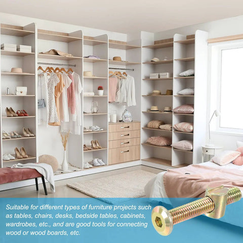 Bedroom wardrobe interior with Eight Pack Bunk Bed Bolts Kit With Hex Socket Cap Barrel Screws Nuts And Handy Wrench for assembly