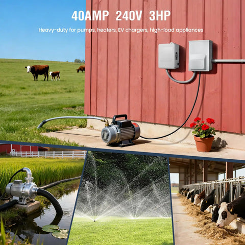 Heavy Duty 240 Volt Pool Pump Timer With 1000 Ft Rf Remote Control Weatherproof Outdoor Switch For 3 Hp Equipment in a farm setting.