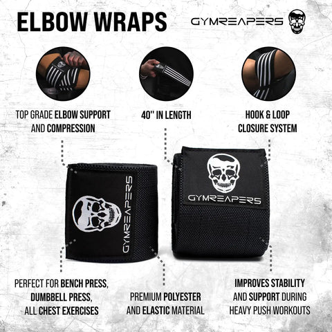 Weightlifting Elbow Wraps 40 Inch 1 Pair Flexible Elbow Compression Straps for real joint support and stability in bench press