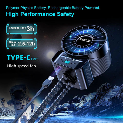 Two Pack Portable Stroller Fans With Extendable Tripod Clip Four Speed 6600rpm USB Rechargeable Mini Handheld Fans showcasing high performance safety features and Type-C port.