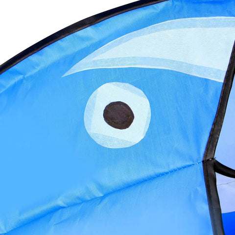Close-up of a Large Dolphin Blue Kite Frameless Soft Parafoil Giant 3D Kite For Beach And Outdoor Fun Times Lightweight Easy To Launch