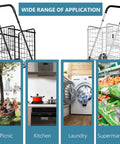 Heavy Duty Foldable Grocery Cart With Adjustable Handle, Extra Basket And 360 Degree Swivel Wheels for versatile use in kitchen, laundry, and shopping