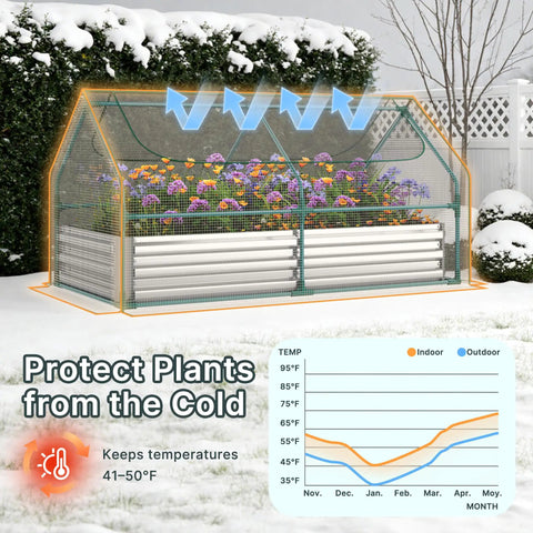 All In One Raised Garden Bed With PE Cover And Greenhouse For Outdoors, Galvanized Planter Box 6x3x1 Ft With Two Large Zippered Screen Windows, Perfect For Vegetables Flowers And Herbs, Includes Labels And Gloves