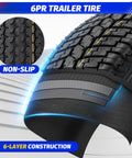 Cutaway view of 2 Pack 4.80-12 Trailer Tires On 12 Inch Rims With 5 Lug On 4.5 Inch Bolt Pattern 2.95 Inch Center Bore, showing tread