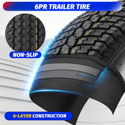 Cutaway view of 2 Pack 4.80-12 Trailer Tires On 12 Inch Rims With 5 Lug On 4.5 Inch Bolt Pattern 2.95 Inch Center Bore, showing tread