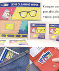 Lanent lens cleaning wipes front box view, 300 count; colorful graphic with glasses, phone, and camera icons.