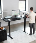 Vivo Black Height Adjustable Standing Desk 71x30 Inch Electric Sit Stand Workstation with monitor, keyboard, and ergonomic setup.
