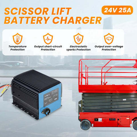Top Shelf Heavy Duty 24 Volt 25 Amp Automatic Battery Charger For Scissor Lifts Rock Solid Smart Charging With Seamless Shutdown And Beefy Daily Job Site Reliability