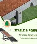 Detail of Wooden Dog Agility Seesaw showing high-traction surface and fir wood construction, outdoor ready, 71x12x12 inches, gray.